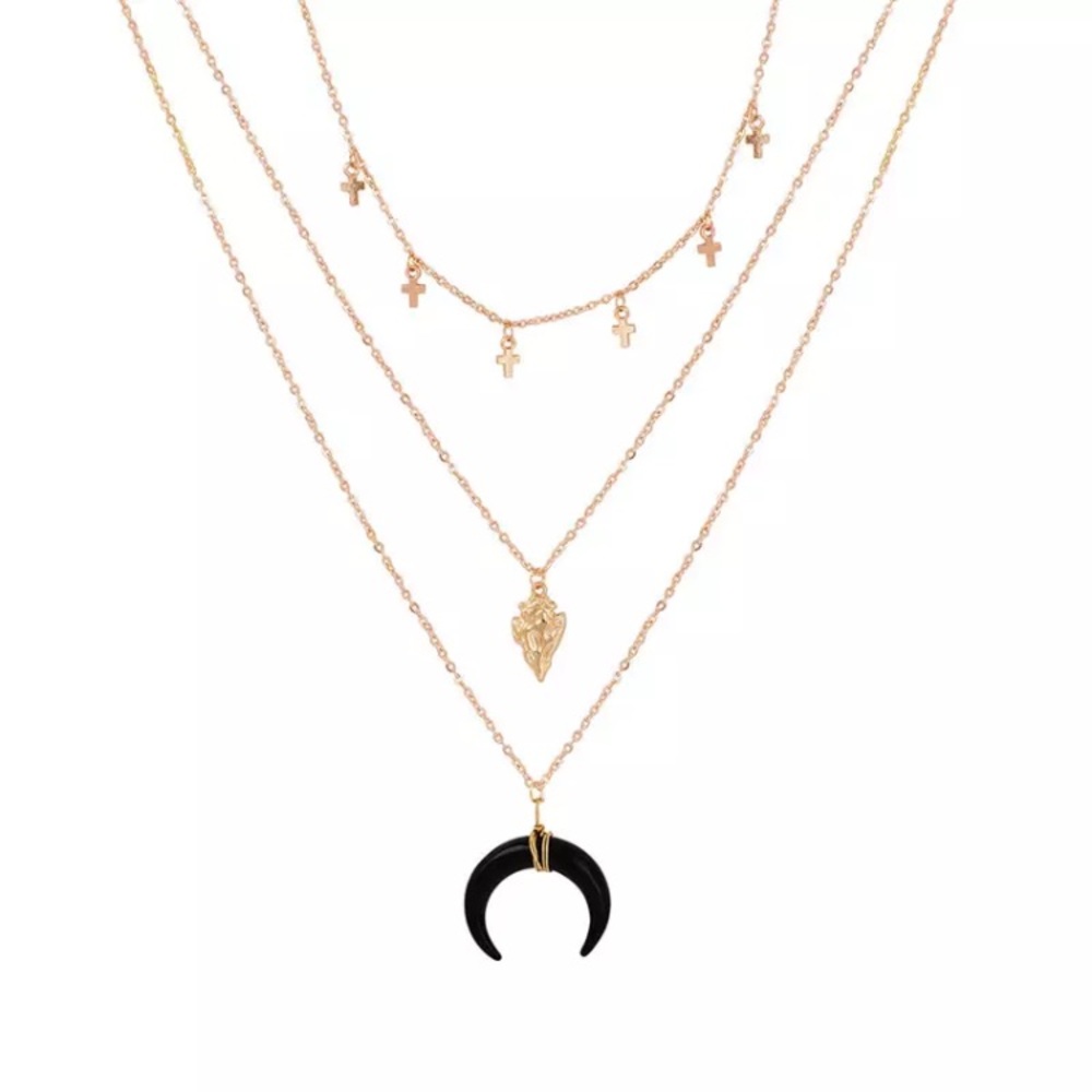 New Gold Layered Crescent Arrowhead Necklace - Picture 4 of 4